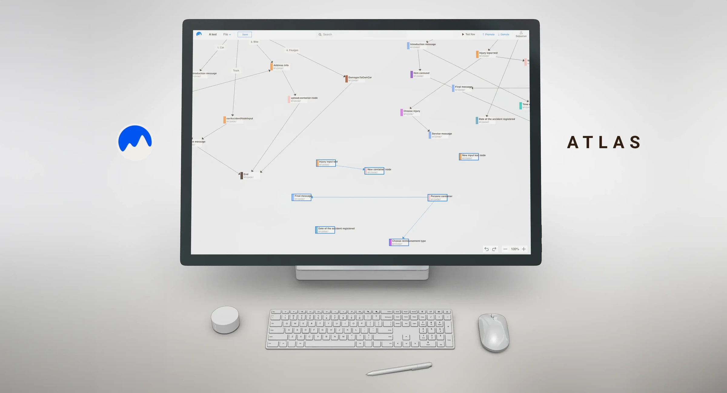 Atlas Editor’s node canvas on a desktop screen