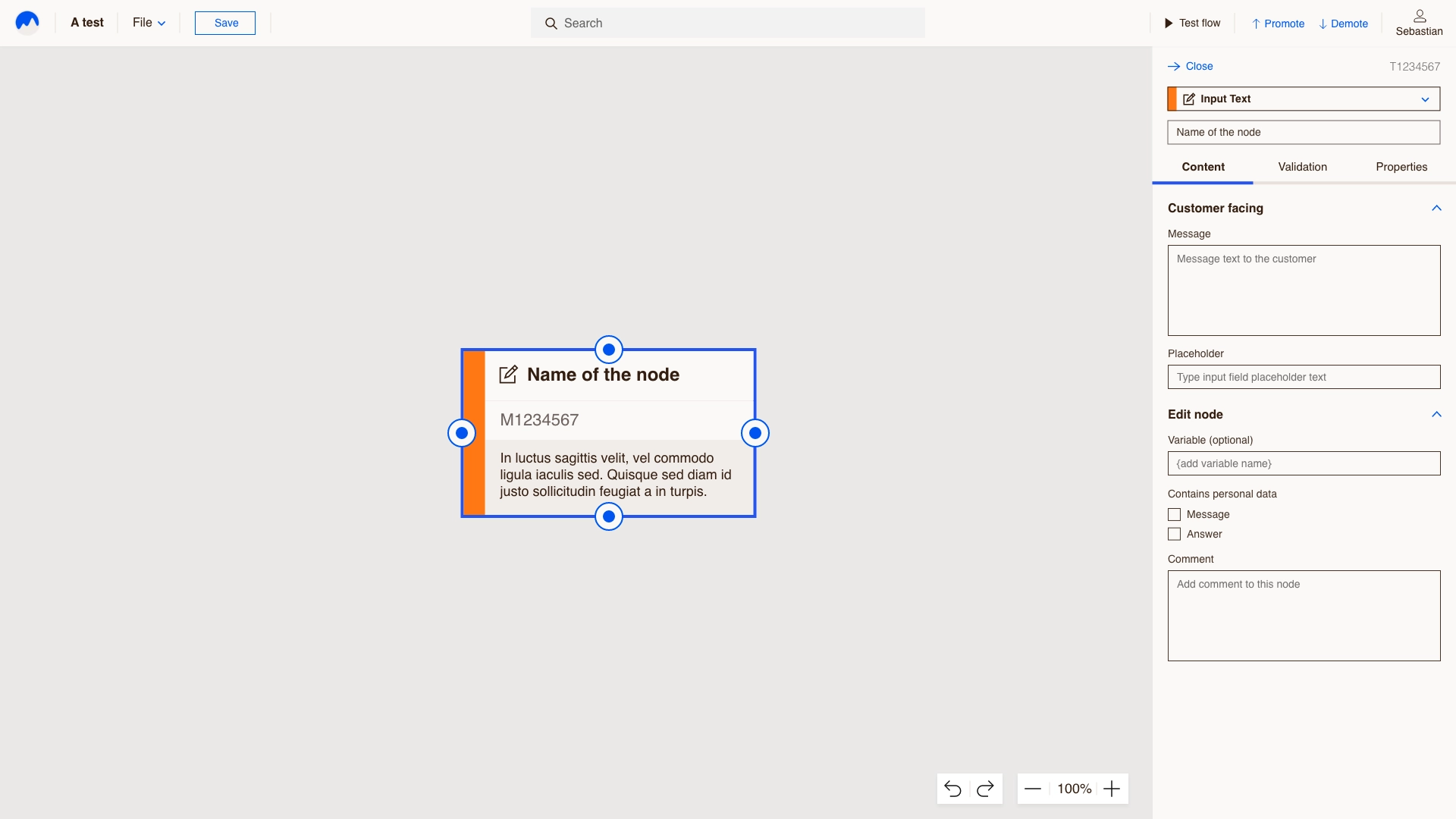 A single node with its properties panel