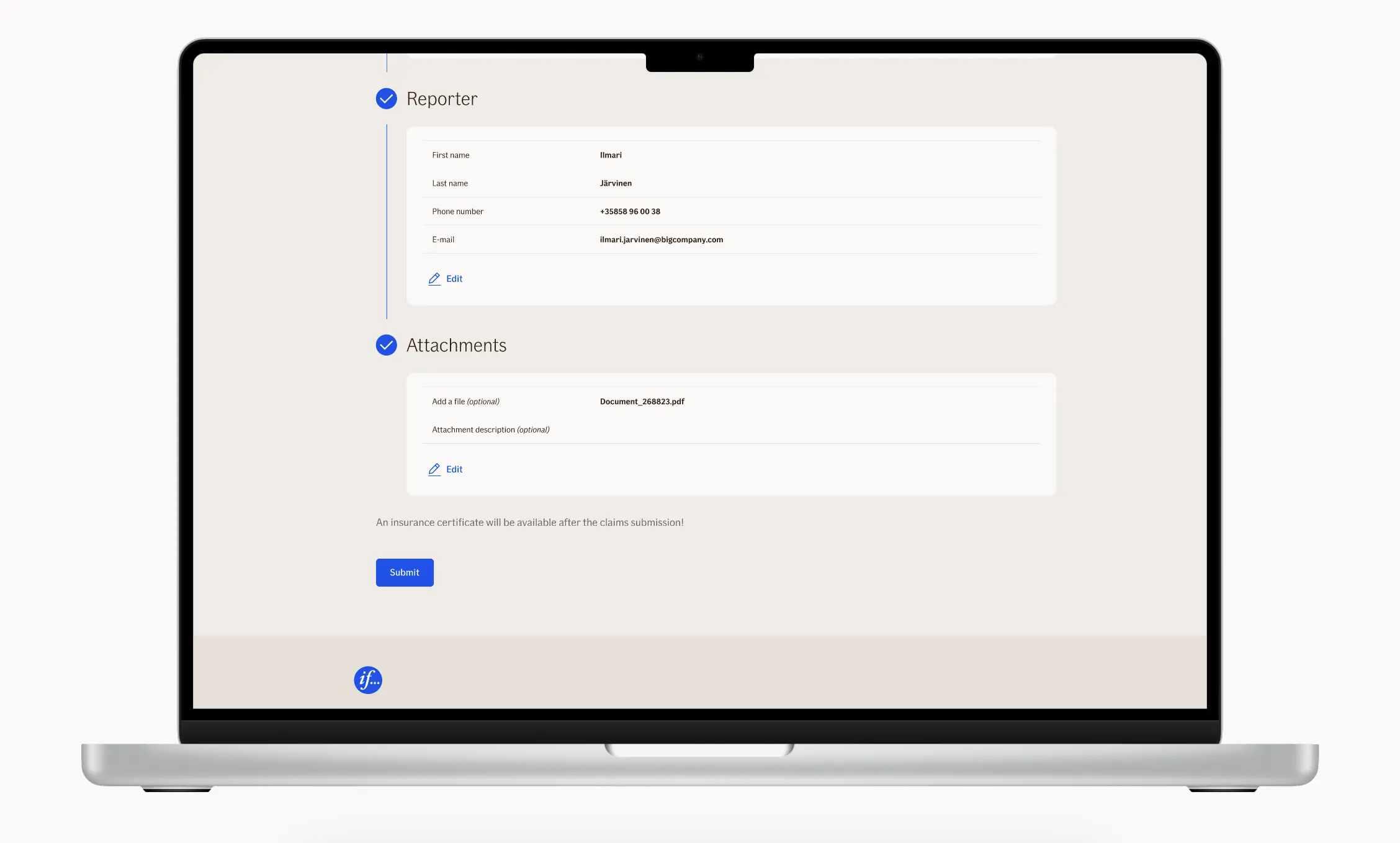 TellUs: review of the reporter’s details and attachments